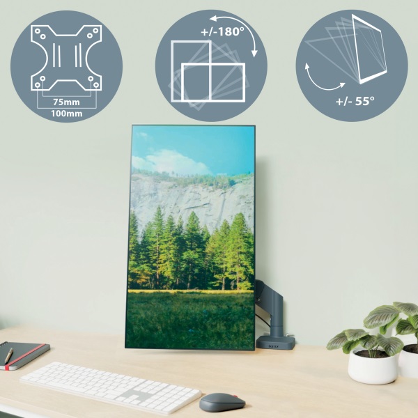 Leitz Ergo Dual sötétszürke helytakarékos monitor- és laptopkar