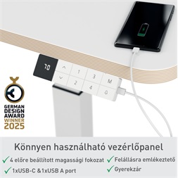 Leitz Ergo kisméretű fehér felállásra emlékeztetővel ellátott elektromos ülő-álló asztal