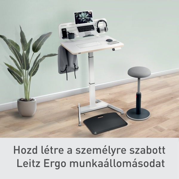 Leitz Ergo kisméretű fehér felállásra emlékeztetővel ellátott elektromos ülő-álló asztal