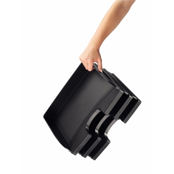 Leitz Plus oldalt nyitott fekete irattálca