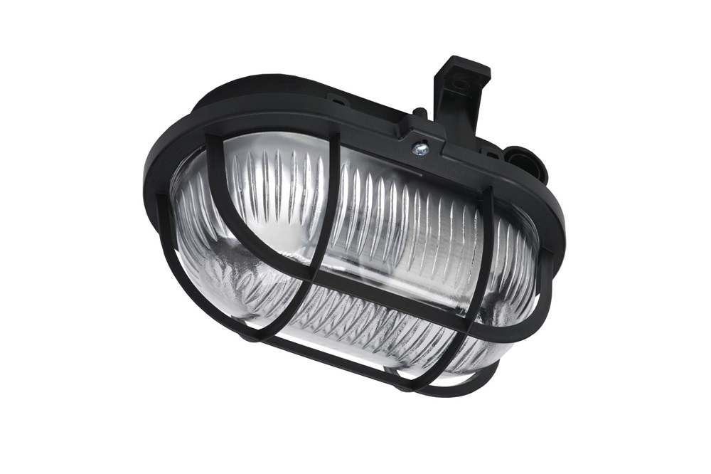 Anco 321183 max 60W IP44 230V E27 műanyagrácsos fekete ovális hajólámpa