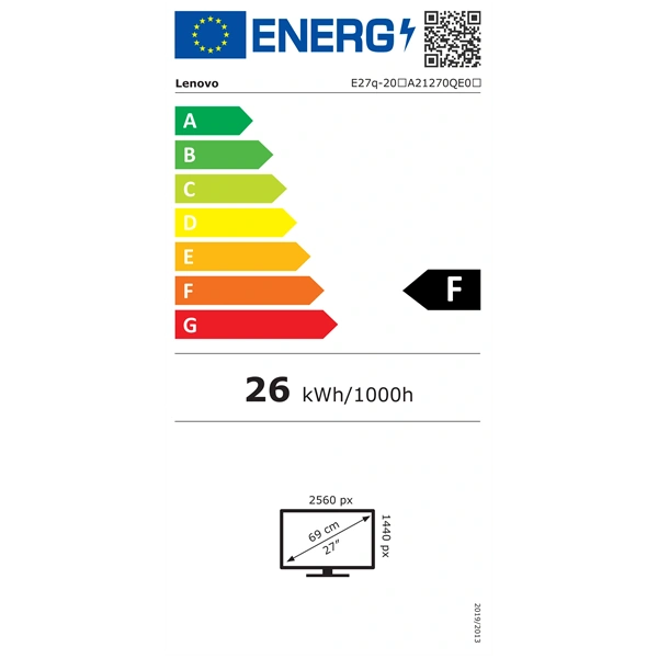 Lenovo 27" 62D0GAR1EU ThinkVision E27Q-20 QHD IPS HDMI/DP fekete monitor
