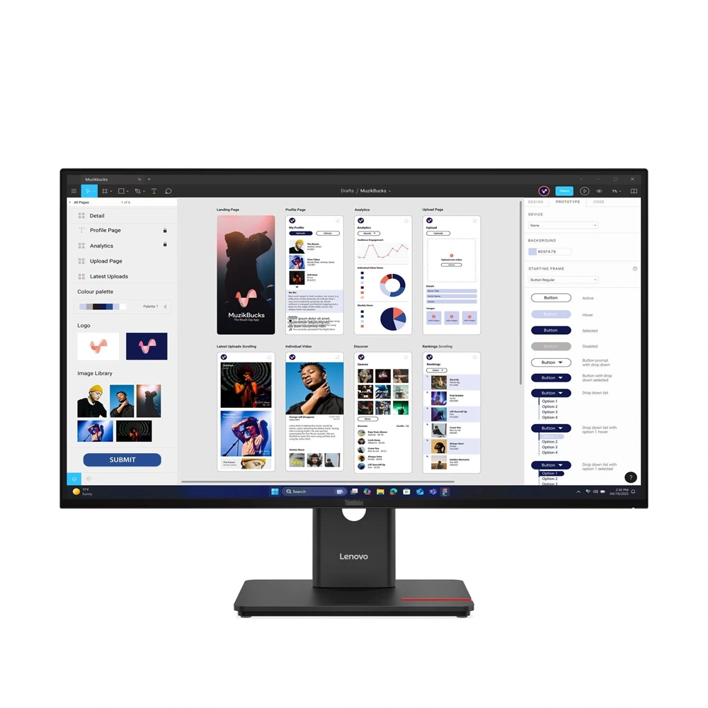 Lenovo 31,5" T32UD-40 FHD IPS HDMI/VGA/USB-C/USB fekete monitor