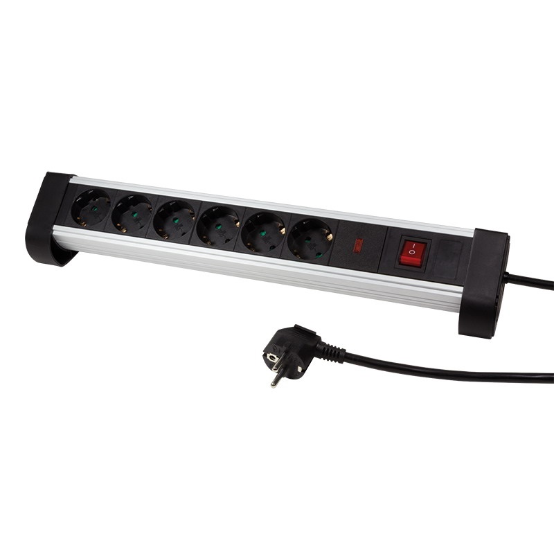 Logilink LPS215 Aljzat 6-os + kapcsoló, 6x CEE 7/3, 1,4 m, fekete/ezüst