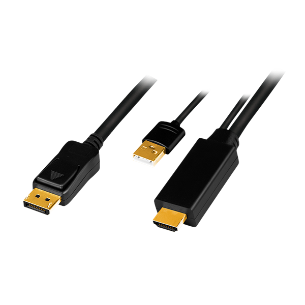 Logilink CH0090 HDMI-kábel, A/M + USB-A/M-DP/M, UHD 4K/30 Hz,1 m