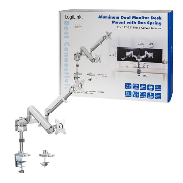 Logilink BP0089 Kettős monitortartó, 17 32" alumínium, ívelt képernyő