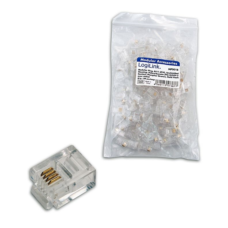 Logilink MP0018 RJ11 Elemes csatlakozódugasz, árnyékolatlan 100db