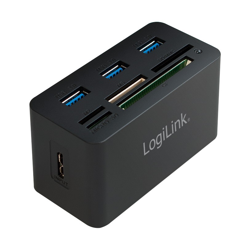 Logilink CR0042 USB 3.0 hub, minden az egyben kártyaolvasóval, fekete