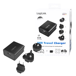 Logilink PA0187 USB-csatlakozós utazó adapter 2,1A gyorstöltéshez, 10,5W