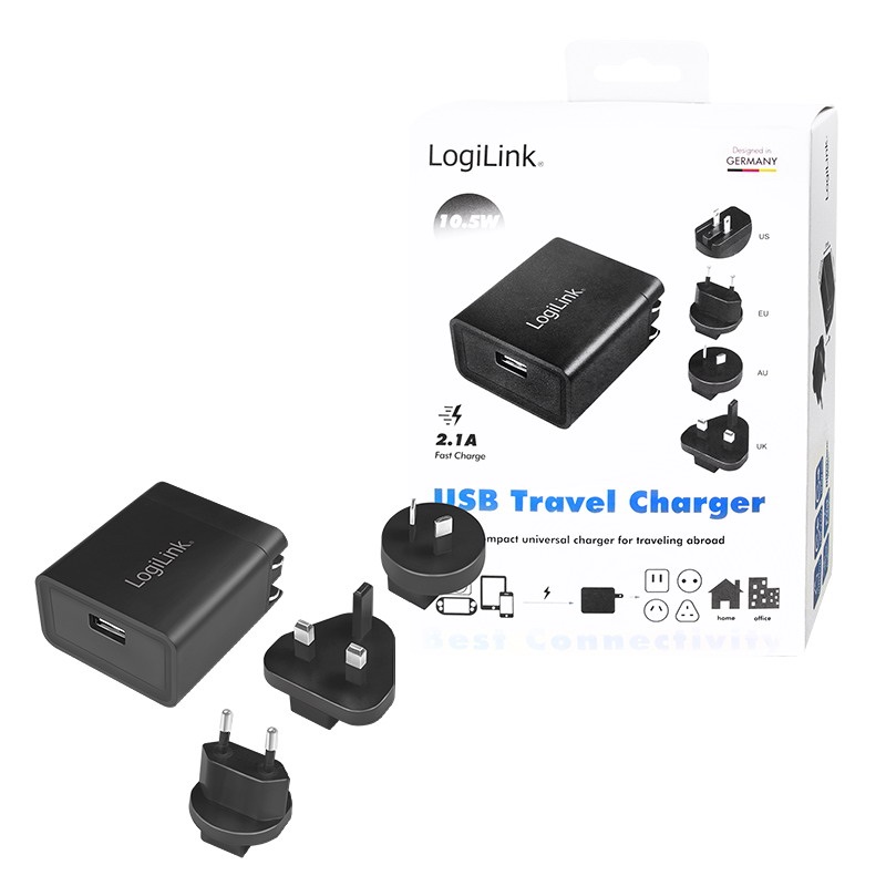 Logilink PA0187 USB-csatlakozós utazó adapter 2,1A gyorstöltéshez, 10,5W