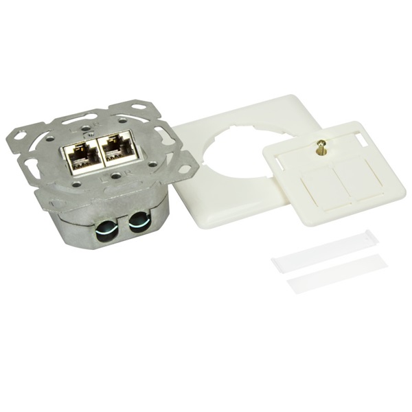 Logilink NP0023V kimenet, Cat.6 fali aljzat, fel 2xRJ45 STP, függőleges típus, tiszta fehér