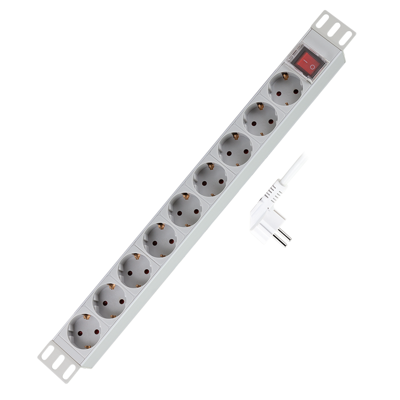 Logilink PDU9C04 19" PDU 9 utas német aljzat, kapcsolóval, világosszürke