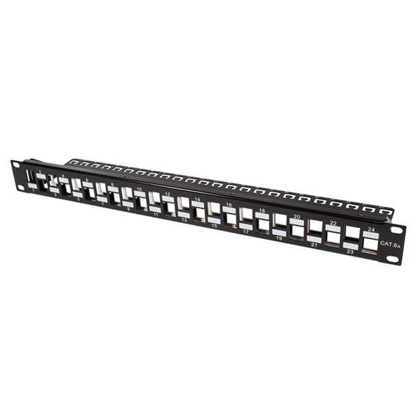 Logilink NK4048 19" Patch panel 24 Cat.6A keystone jack csatlakozóhoz, 1U, fekete