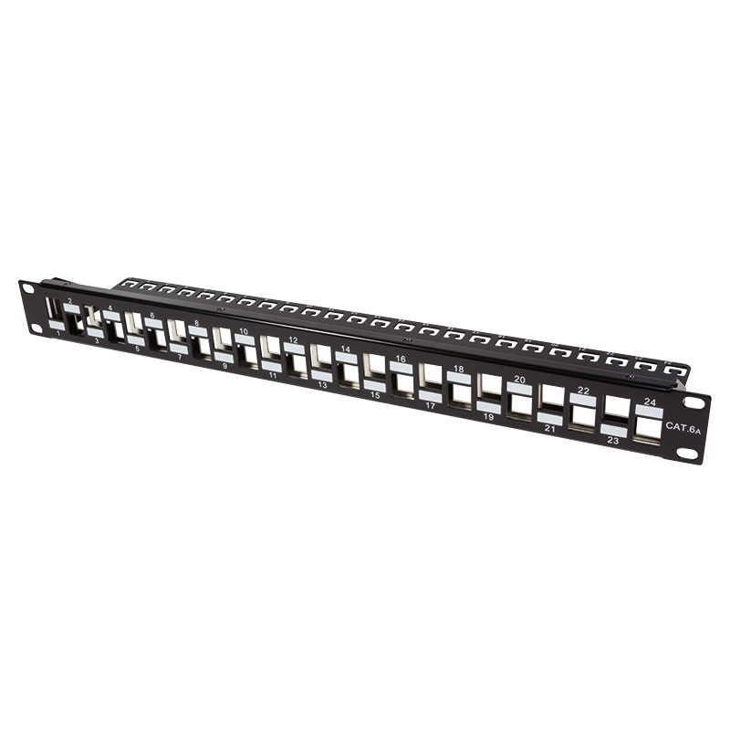 Logilink NK4048 19" Patch panel 24 Cat.6A keystone jack csatlakozóhoz, 1U, fekete