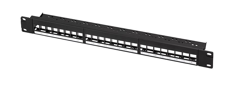 Logilink NK4065 19" patch panel 24 Keystone jack csatlakozóhoz, 1U, terheletlen, fekete