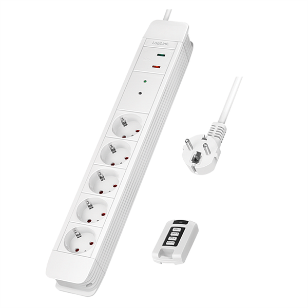 Logilink LPS402 Aljzat 5-ös + távirányító 2, 5x CEE 7/3, 1,5 m, fehér