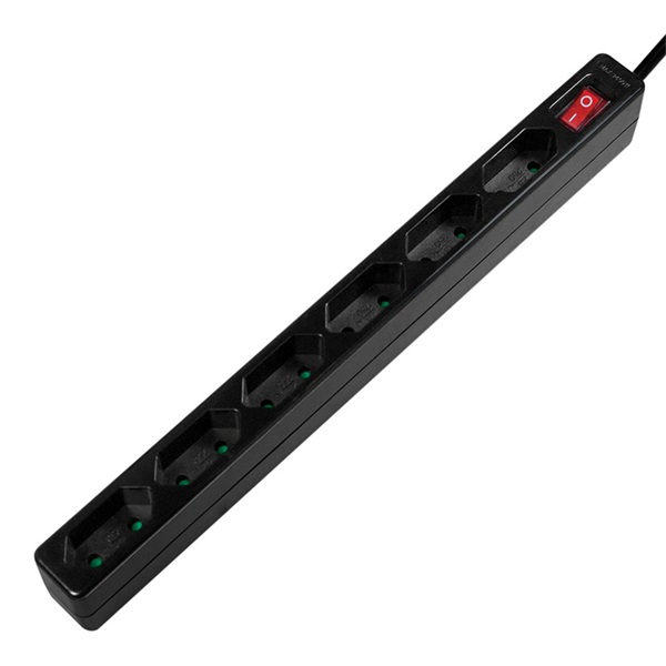 Logilink LPS232B Aljzat 6-os + kapcsoló, 6x CEE 7/16, vékony, 1,5 m, fekete