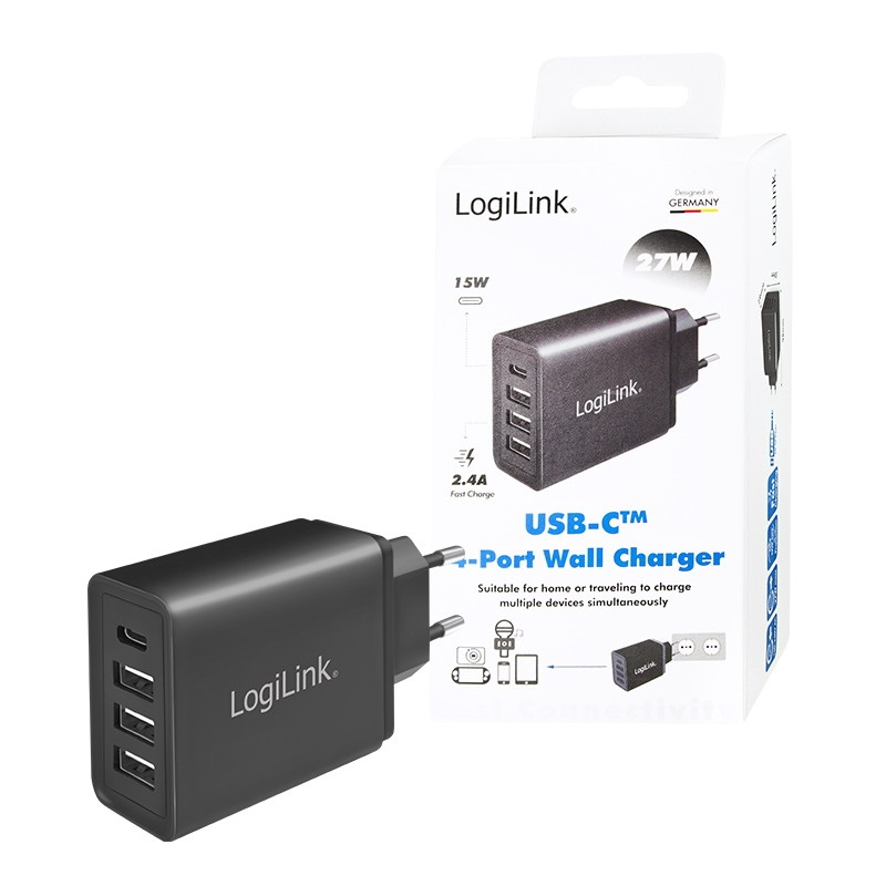 Logilink PA0221 Aljzatadapter, 1x USB-C port és 3x USB-A port, 27 W