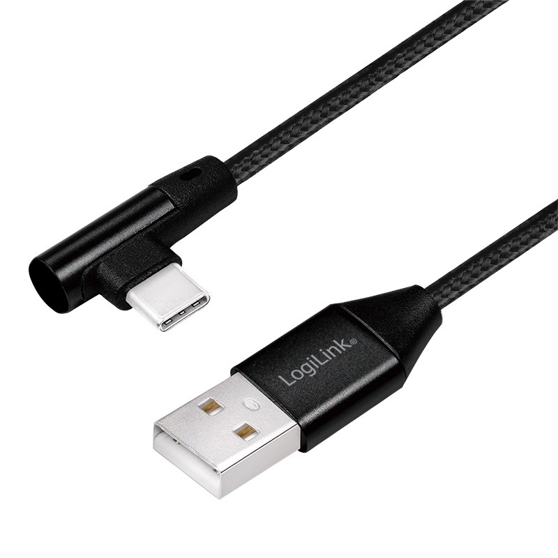 Logilink CU0137 0,3m USB 2.0 Type-C apa (90 )/USB-A apa szövet fekete kábel