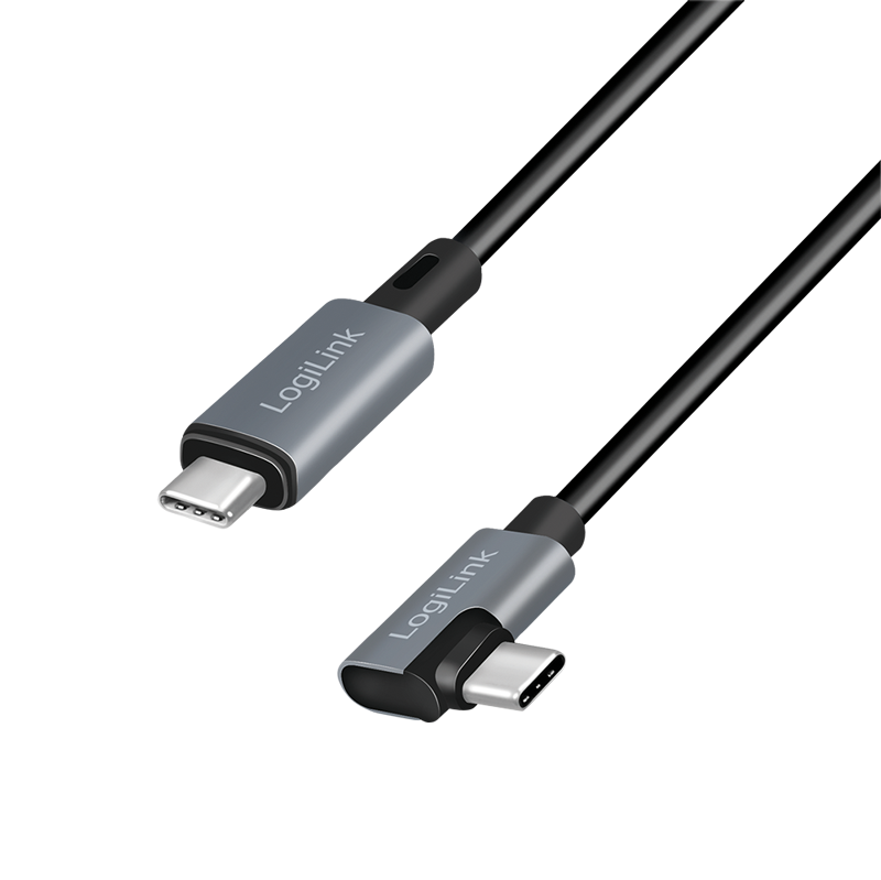 Logilink CU0182 USB 2.0 Type-C kábel, C/M 90 fok - USB-C/M, E-jel, PD, fekete, 1 m