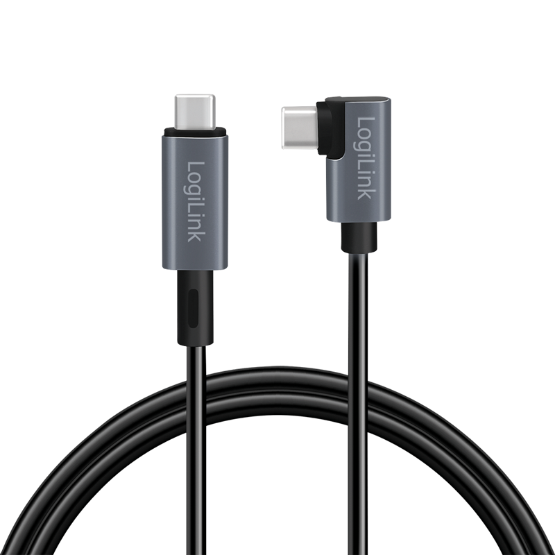 Logilink CU0183 USB 2.0 Type-C kábel, USB-C/M 90 fok - USB-C/M, E-jel, PD, fekete, 2 m