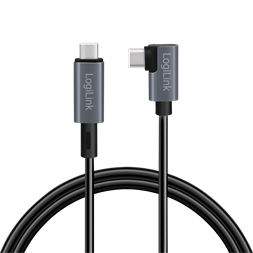 Logilink CU0184 USB 2.0 Type-C kábel, C/M 90 fok - USB-C/M, E-jel, PD, fekete, 3 m