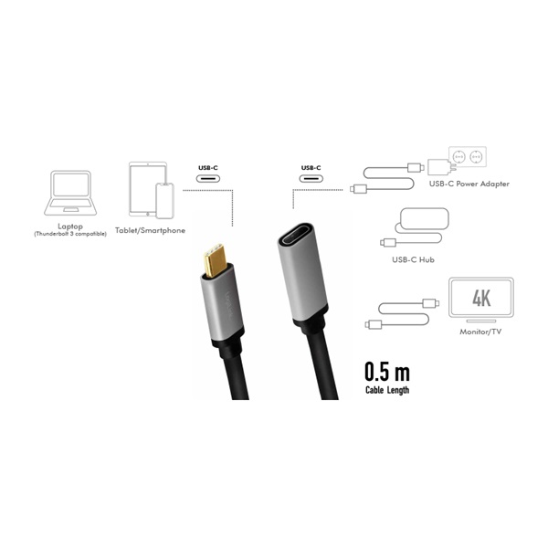 Logilink CUA0105 50cm USB 3.2 Gen2 Type-C apa - anya kábel
