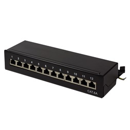 Logilink NP0019B Cat.6A Patch Panel 12 portos árnyékolt, asztali, fekete
