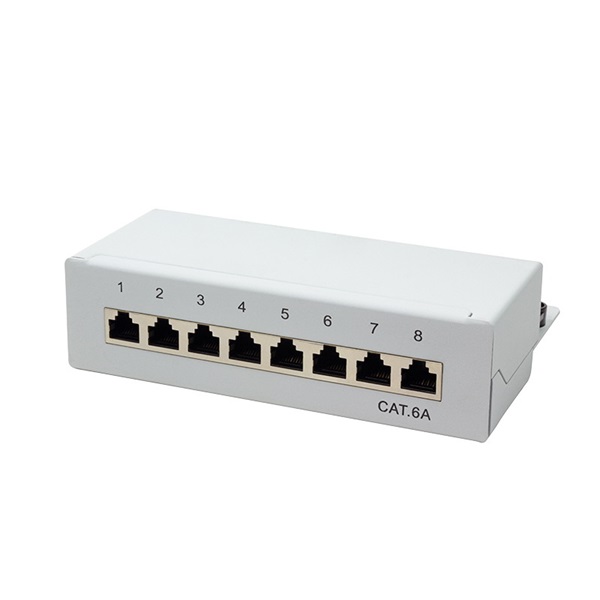 Logilink NP0018 Cat.6A Patch Panel 8 portos árnyékolt, asztali, világosszürke