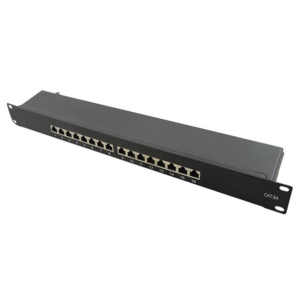 Logilink NP0076 Cat.6A patch panel 16-port STP, fekete, teljesen árnyékolt