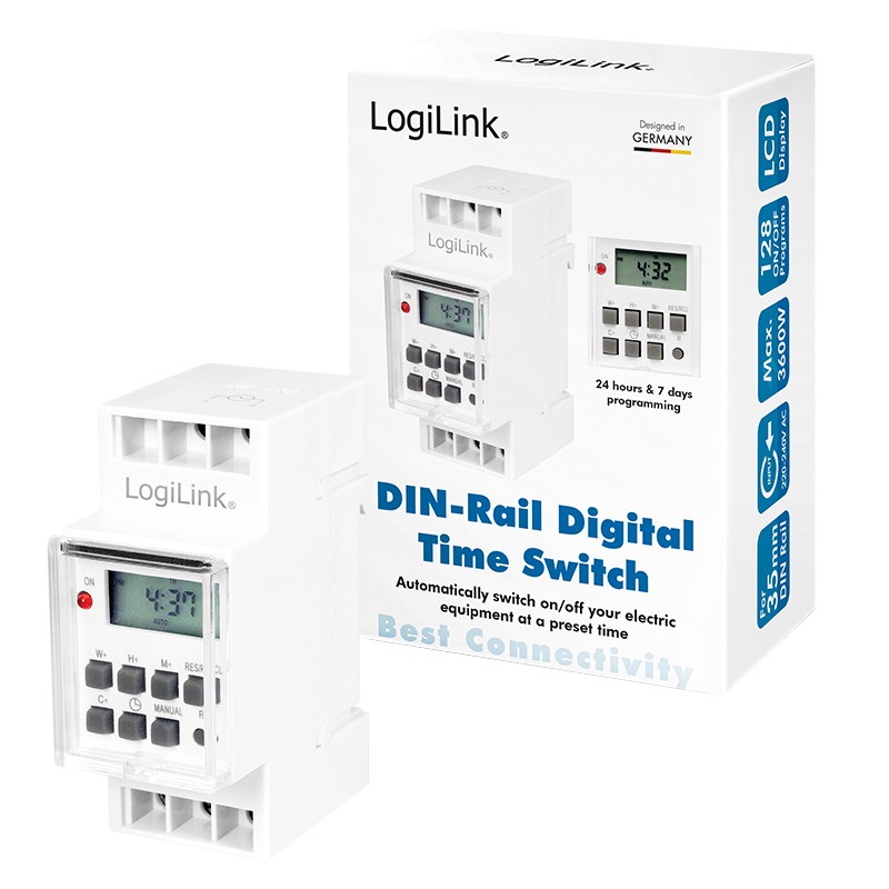 Logilink ET0010 Digitális időkapcsoló DIN-sínekhez
