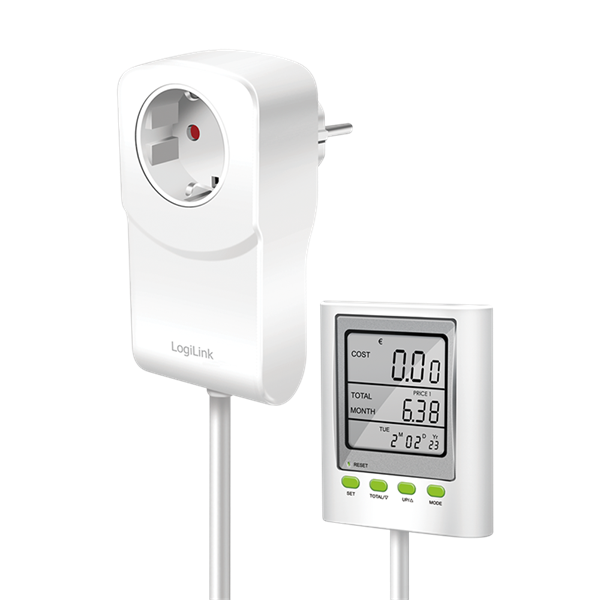 Logilink EM0006 Energiaköltség mérő CO2 kibocsátás számítással és hosszabbító kábellel