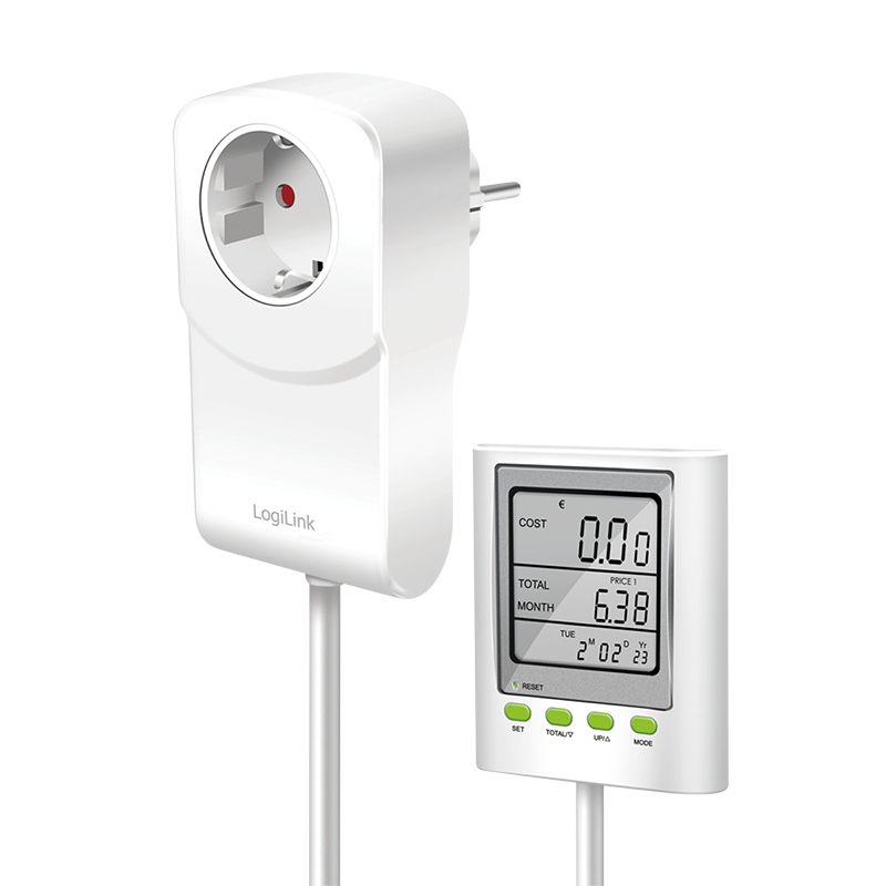 Logilink EM0006 Energiaköltség mérő CO2 kibocsátás számítással és hosszabbító kábellel