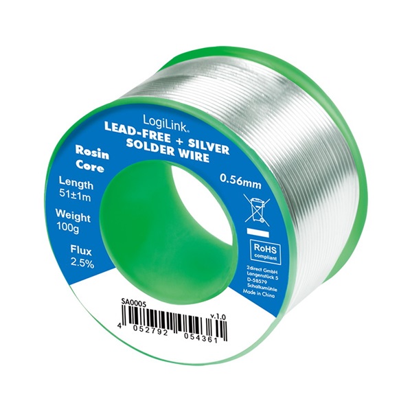 Logilink SA0005 Forrasztóhuzal 0,56 mm (ólommentes + ezüst), 0,7% réz, 100 g