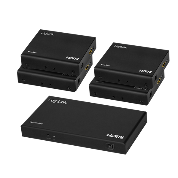 Logilink HD0031 HDMI bővítő/elosztó készlet IP-n keresztül, 1x4 port, 70 m, 4K/60 Hz, HDR, POC