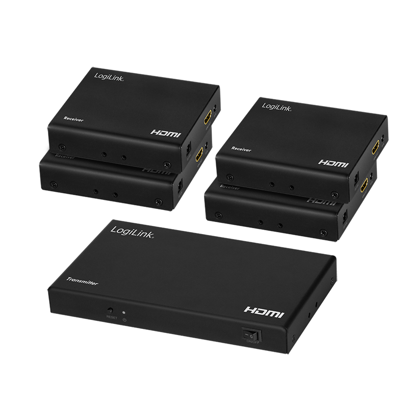 Logilink HD0031 HDMI bővítő/elosztó készlet IP-n keresztül, 1x4 port, 70 m, 4K/60 Hz, HDR, POC