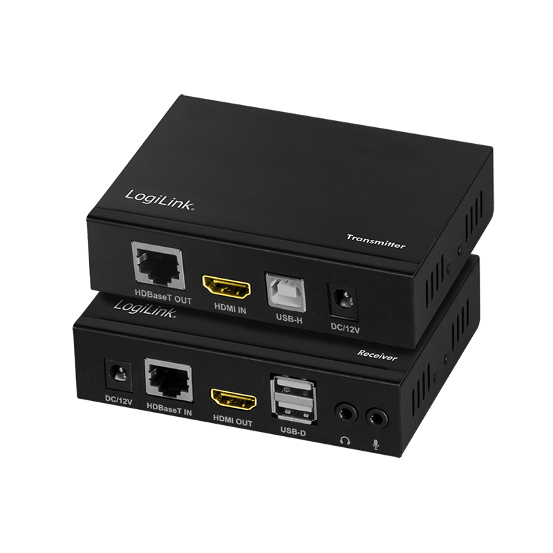 Logilink HD0029 HDMI bővítőkészlet HDBaseT, KVM, 100 m, 2xUSB, 4K/60 Hz, HDR, HDCP, CEC