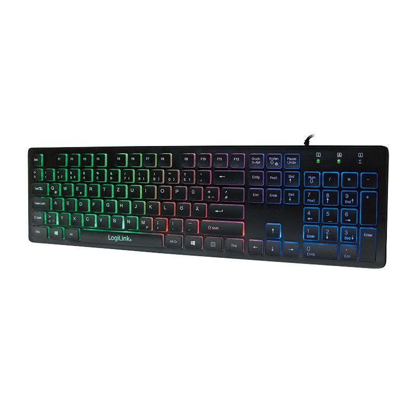Logilink ID0138 Megvilágított billentyűzet, USB, LED szivárványos háttérvilágítás, fekete