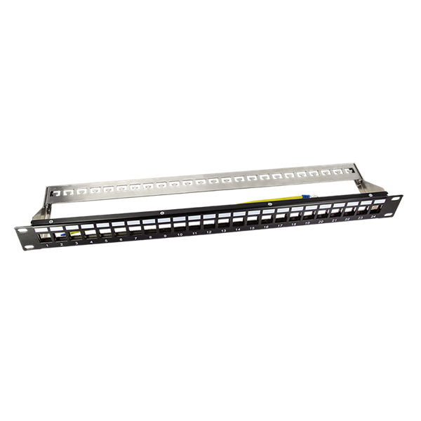 Logilink NK4058 9" Patch panel 24 keystone jack csatlakozóhoz, hátsó kábelkezelővel