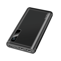 Logilink PA0280 Power bank 10000 mAh, 2x USB-A, 2 az 1-ben kábel, kijelzővel, fekete