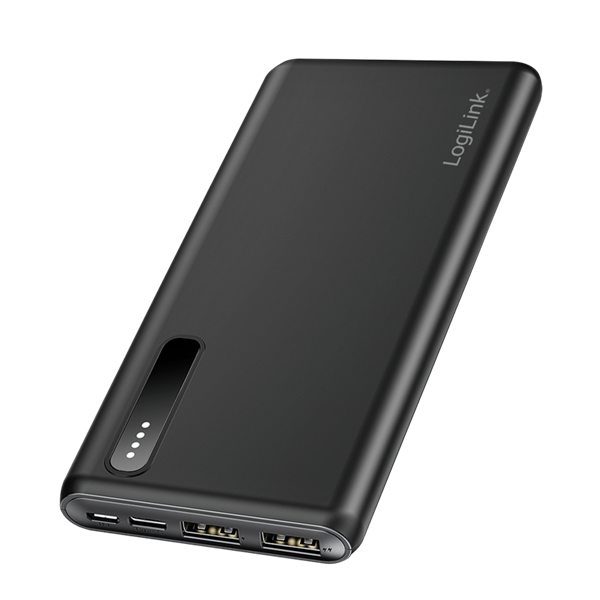 Logilink PA0311 Power bank 8000 mAh, 2x USB-A, 2 az 1-ben kábel, fekete
