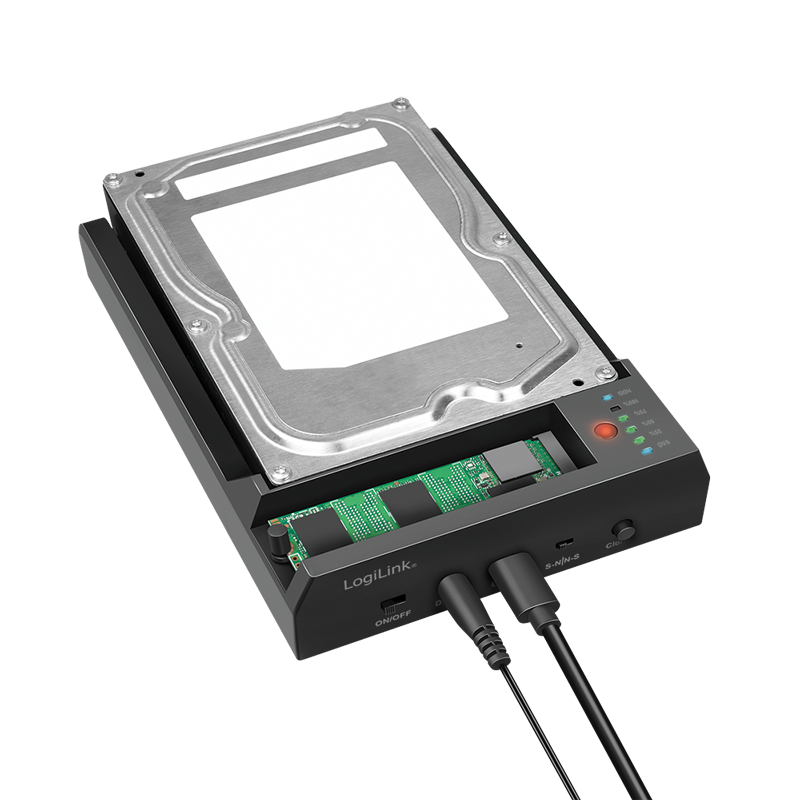 Logilink QP0031 USB 3.2 Gen 2 Quickport, 2-rekeszes, SATA HDD/SSD és M.2 NVMe SSD számára