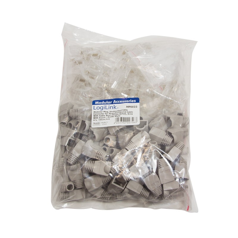Logilink MP0023 RJ45 moduláris csatlakozó, Cat.6, árnyékolatlan, szürke tartó, 100 db