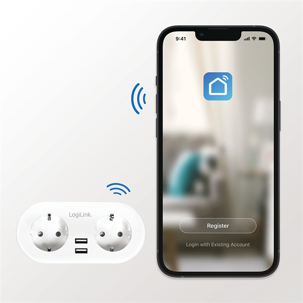 Logilink SH0102 Wi-Fi intelligens csatlakozóaljzat, 2 utas (CEE 7/3), 2x USB, Tuya kompatibilis