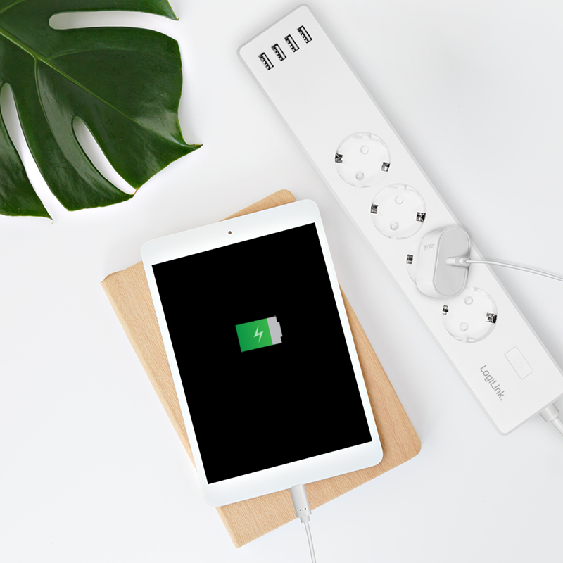 Logilink SH0104 Wi-Fi Smart Socket aljzat, 4 utas, (CEE 7/3), 4x USB, Tuya kompatibilis