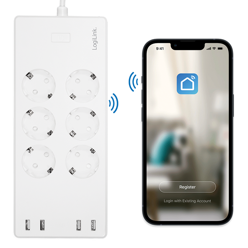 Logilink SH0105 Wi-Fi Smart Socket aljzat, 6 utas, (CEE 7/3), 4x USB, Tuya kompatibilis