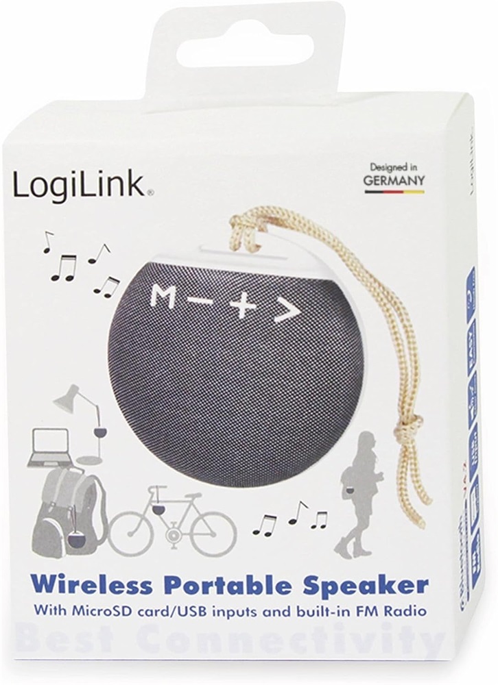 Logilink SP0055 hordozható Bluetooth hangszóró, szövet borítás, kerek forma