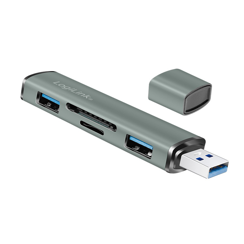Logilink UA0394 USB 3.2 Gen2, 2 portos hub kártyaolvasóval, alumínium házzal