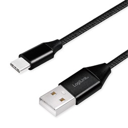 Logilink CU0140 USB 2.0 C-típusú kábel, C/M-USB-A/M, szövet, fekete, 1 m