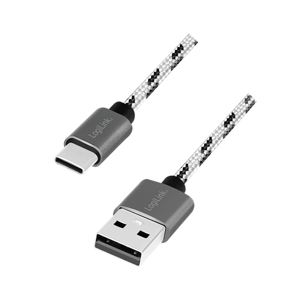 Logilink CU0201 USB 2.0 Type-C kábelkészlet, C/M-ről USB-A/M-re, alu, nejlon, fehér/fekete
